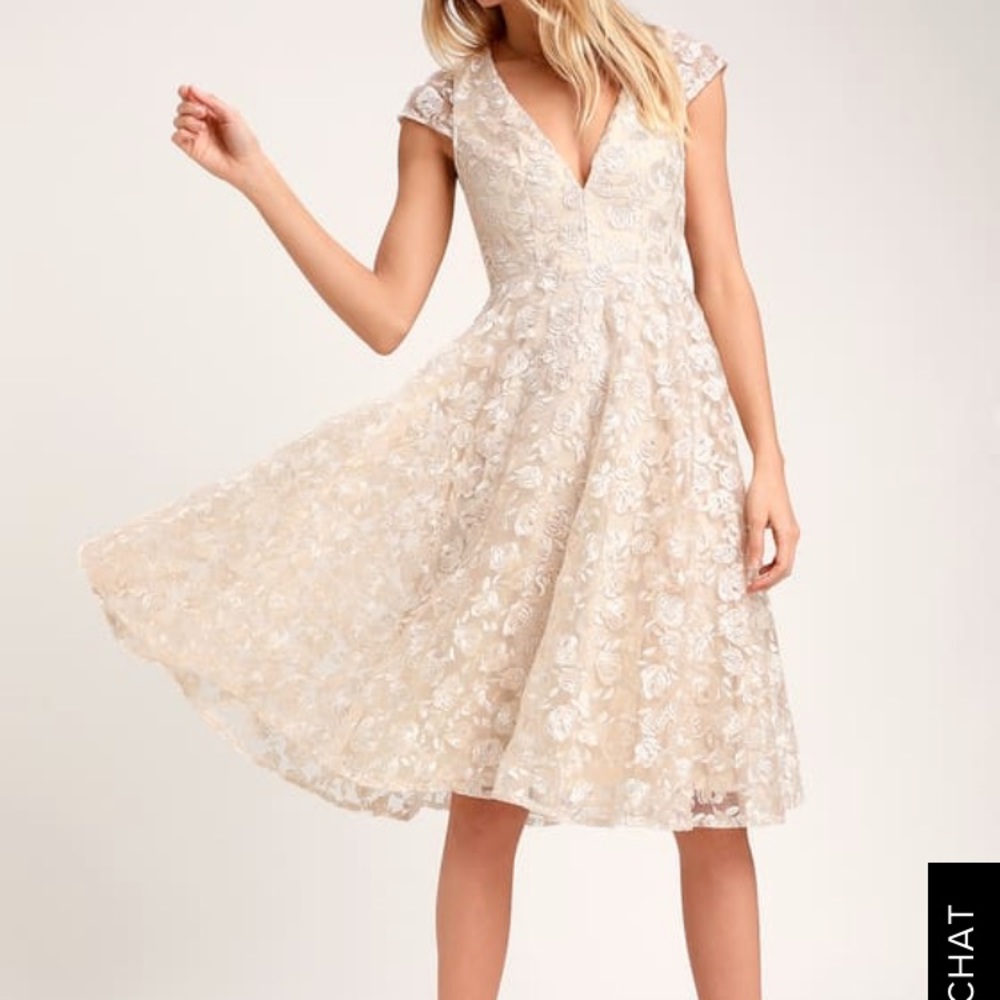Lulus champagne midi dress. Brand new